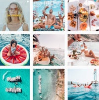 a collage of photos of people on the beach and in the water