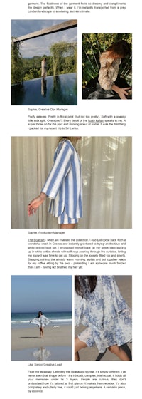 a magazine page with pictures of a woman in a blue and white striped dress